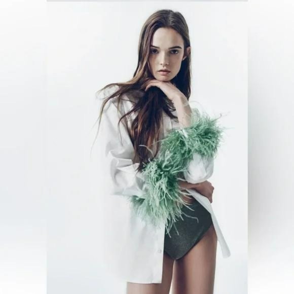 ZARA LIMITED EDITION FEATHER POPLIN SHIRT BLOGGER’S FAVORITE - Picture 1 of 11